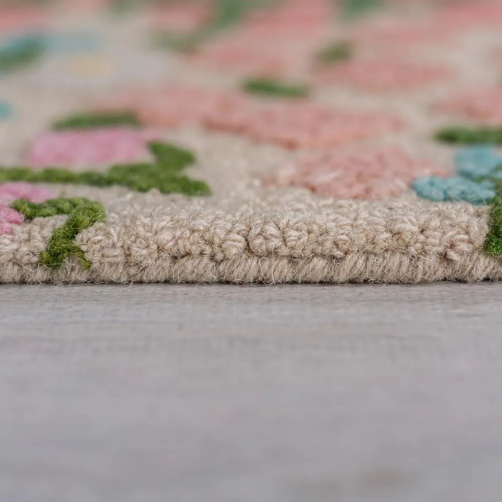 Covor crem țesut manual din lână 120x170 cm Emilia Floral – Flair Rugs