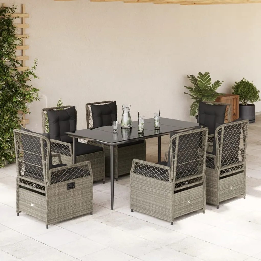 vidaXL Set mobilier de grădină cu perne, 7 piese gri deschis poliratan