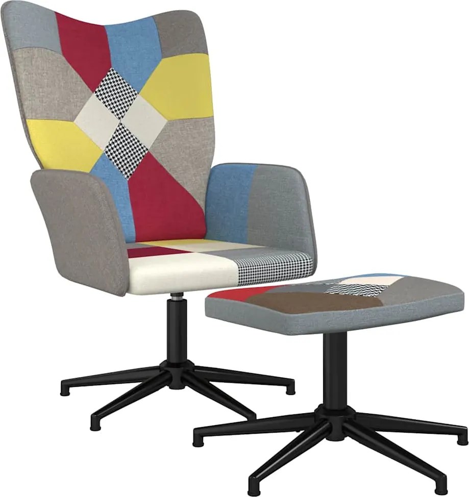 vidaXL Scaun de relaxare cu taburet, textil, petice