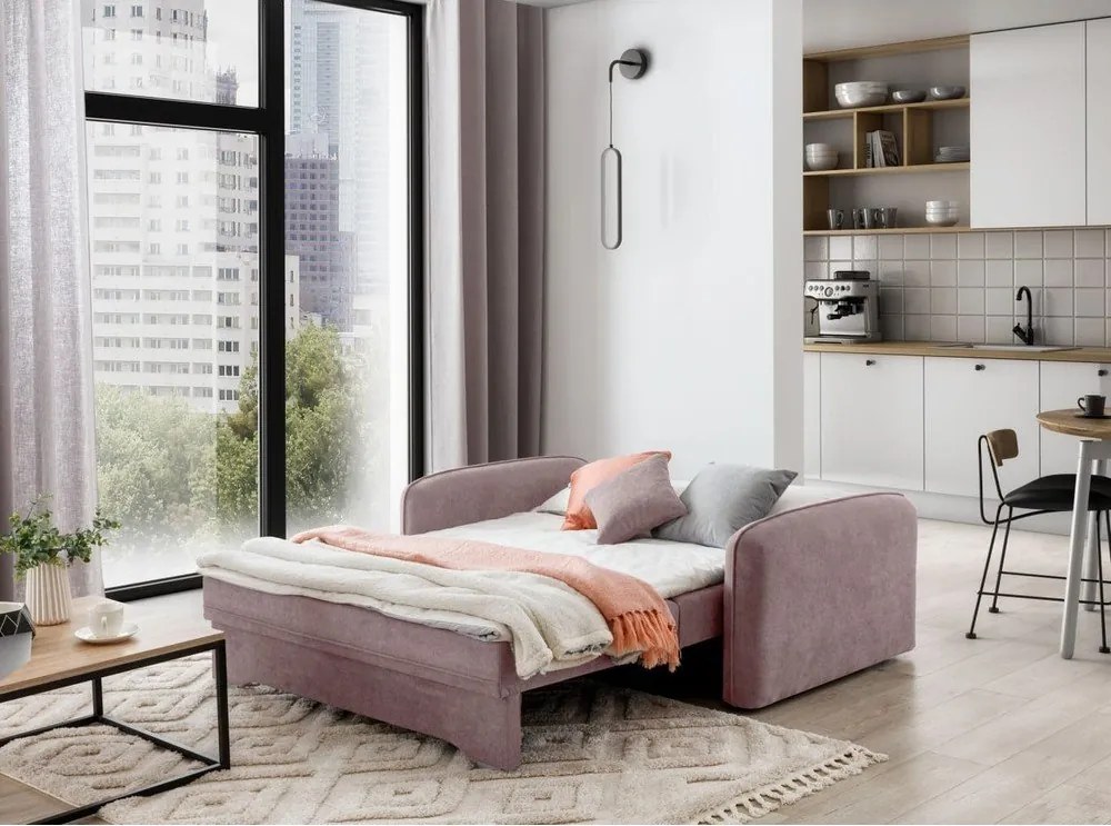 Canapea roz extensibilă/cu spațiu de depozitare cu tapițerie din chenille 155 cm Laine – ELTAP