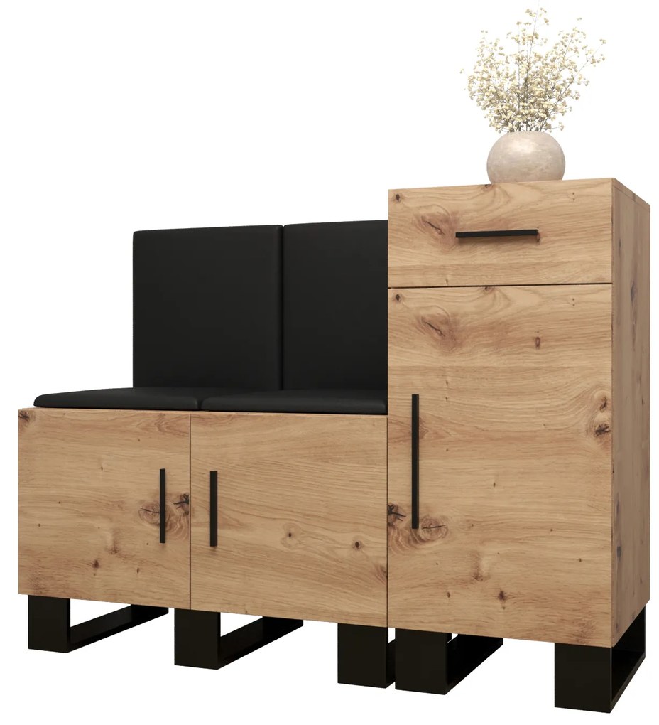 Set mobilier pentru hol Amanda 18 (Stejar artisan + piele ecologică Negru). 1086018