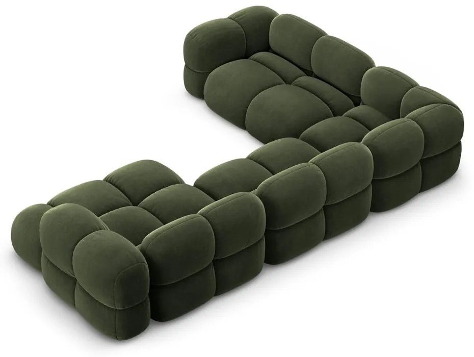 Colțar verde cu tapițerie din catifea (cu colț pe partea stângă/în formă de "U") Loretto – Cosmopolitan Design