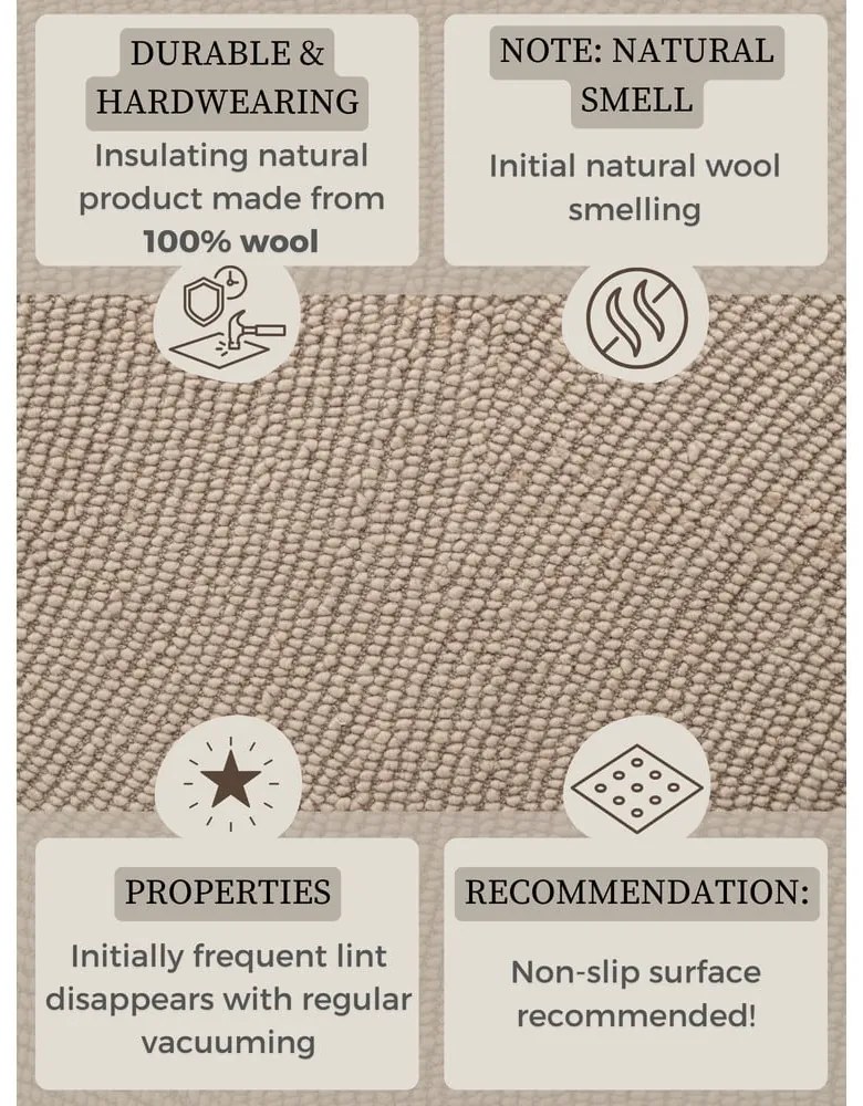 Covor tip traversă bej țesut manual din lână 80x200 cm Calmio – Hanse Home