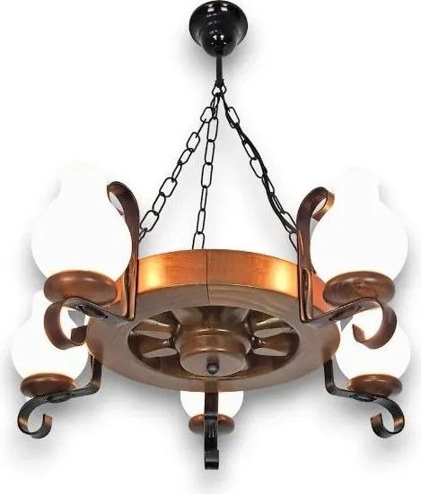 Brilagi - Candelabru suspendat pe lanț ROATA, 5 x E14 (max. 40 W), 230 V, Ø 50 cm, fag/nuc