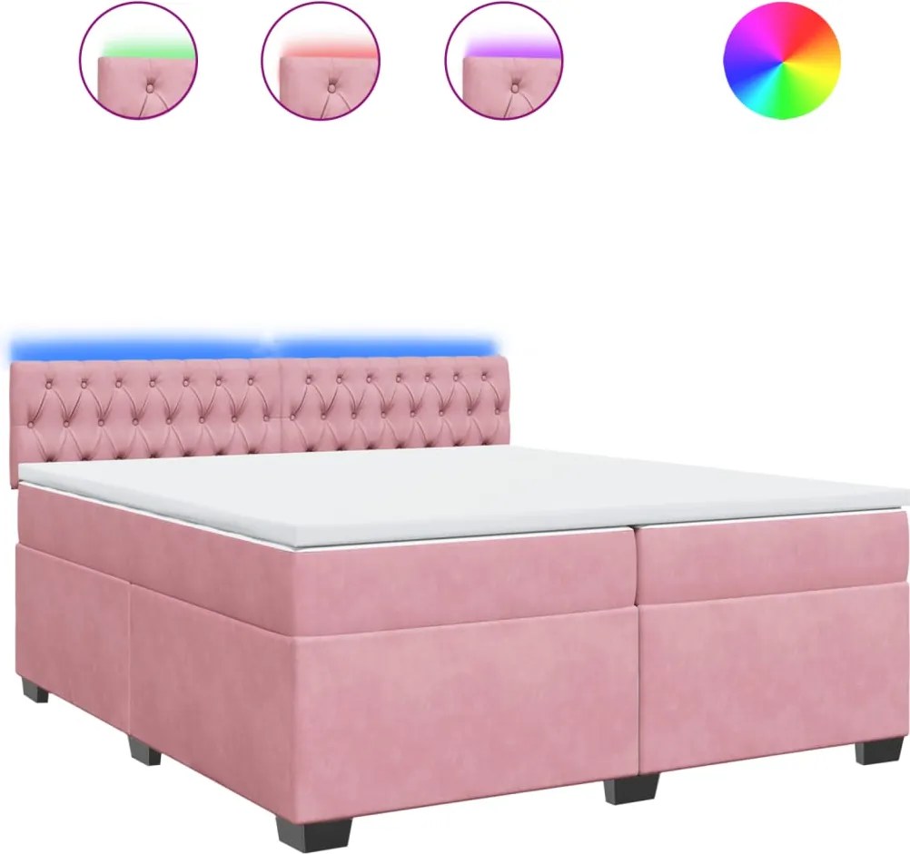 vidaXL Pat box spring cu saltea, roz, 200x200 cm, catifea