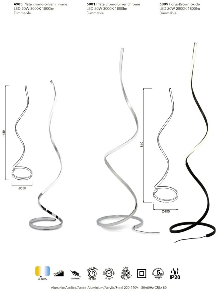 Lampadar LED design modern minimalist NUR argintiu crom