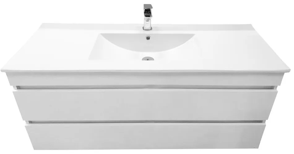 Mobilier de baie cu bază Cube 120, 1 lavoar ceramic, 2 sertare, vopsit în alb lucios