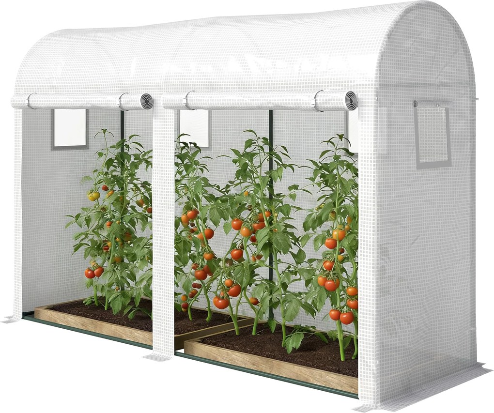 Outsunny Seră de Grădină, Seră Mică pentru Balcon cu Prelată PE și Cadru din Oțel, Uși și Ferestre Rulante 300 x 100 x 200 cm alb | Aosom Romania