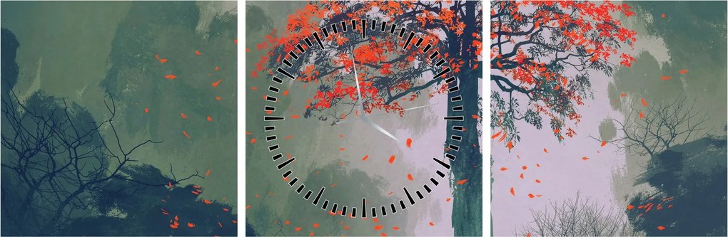 Tablou - Copacul roșu singuratic (cu ceas) (90x30 cm)