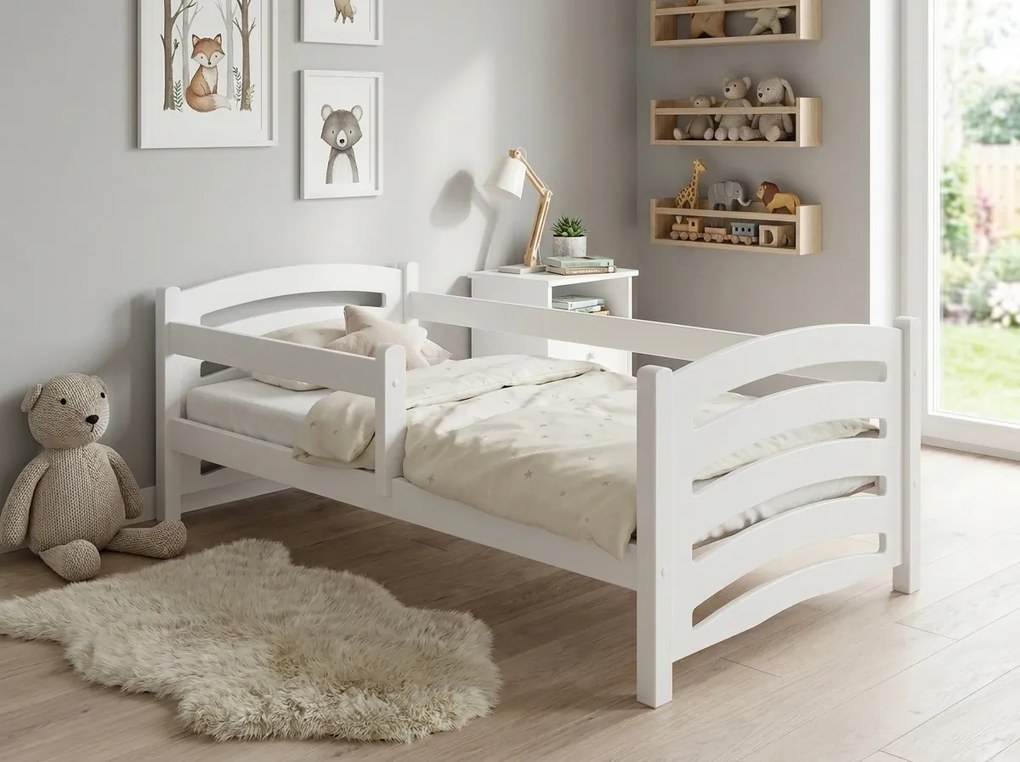 Pat pentru copii MELA 80 x 160 cm, alb Saltele: Matrace EASYSOFT 10 cm, Somiera pat: Cu lamele curbate