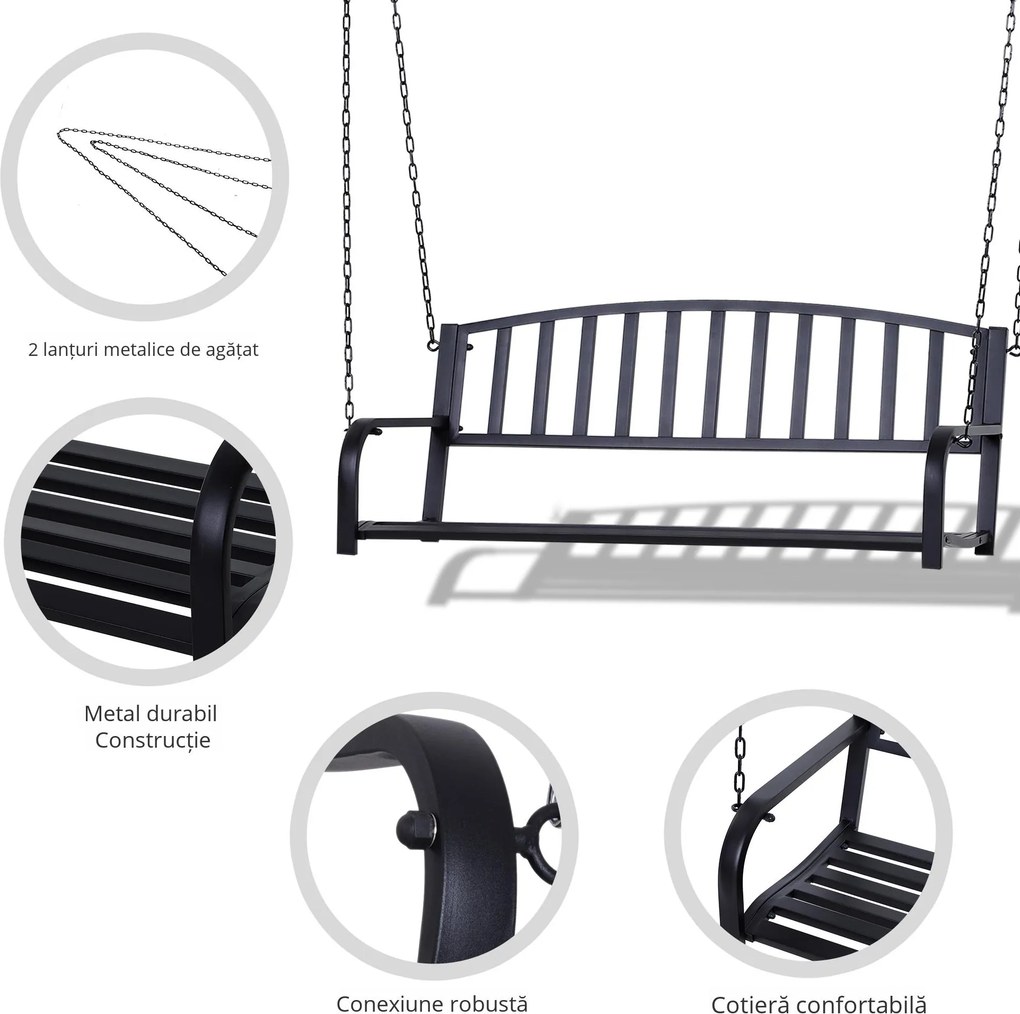 Balansoar Suspendat de Gradina Outsunny din Metal Negru | AOSOM RO