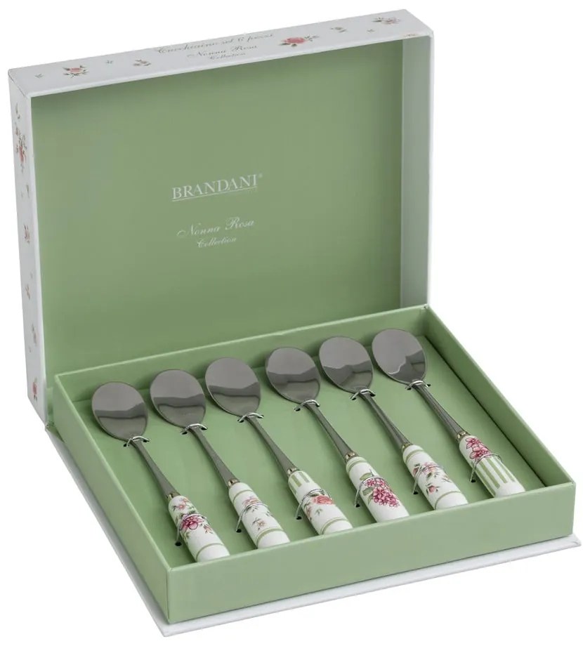 Set 6 lingurițe cu mâner din ceramică Brandani Nonna Rosa