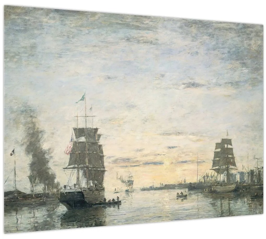 Tablou pe sticlă - Eugène Boudin, Entrance to the Harbor, Le Havre, reproducere (70x50 cm)