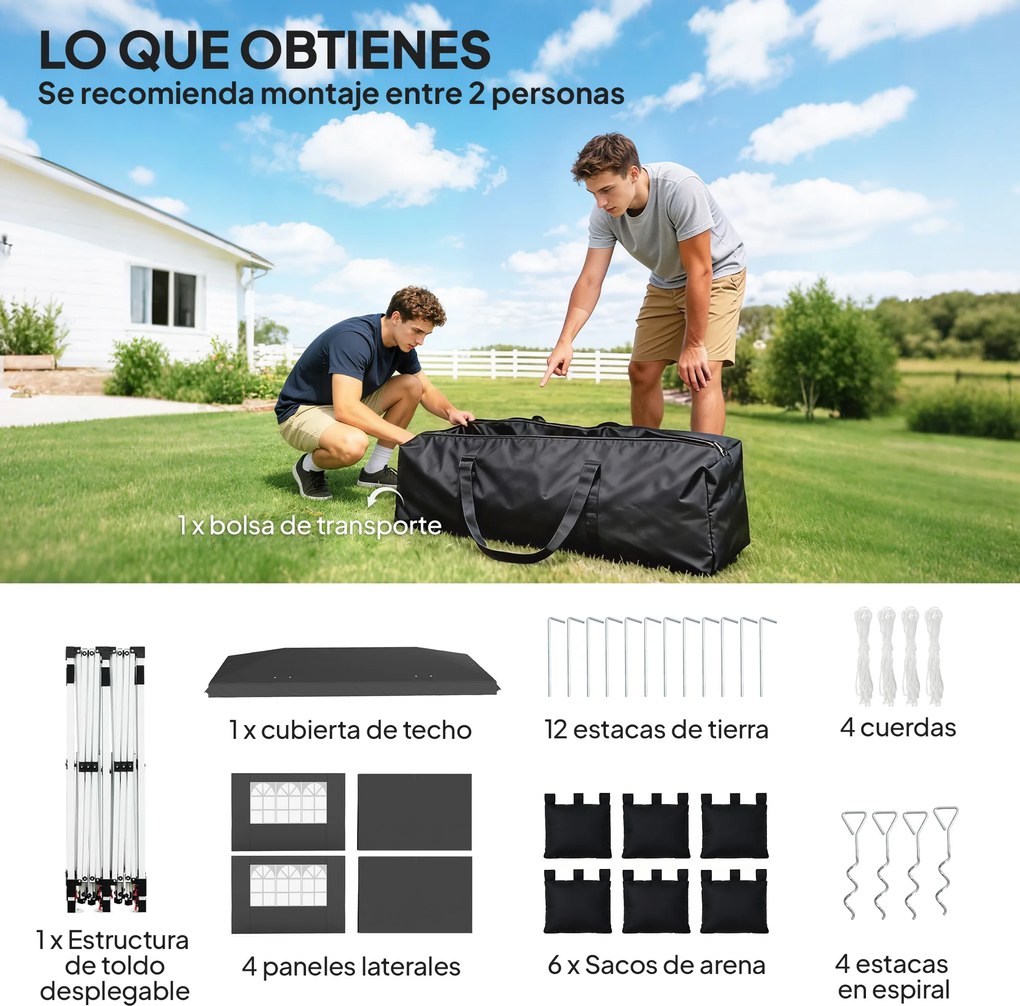 Outsunny Cort Pliabil 6x3 m cu Benzi Reflectorizante UPF 50+ Montaj Ușor Sistem Central de Blocare Impermeabil Gri închis | Aosom Romania