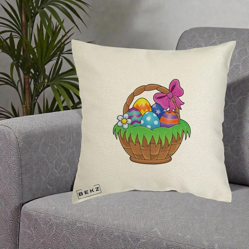 Perna de Paste Cos cu Oua de Pasti Colorat, 40x40 cm cu Umplutura, Ecru, BEKZ