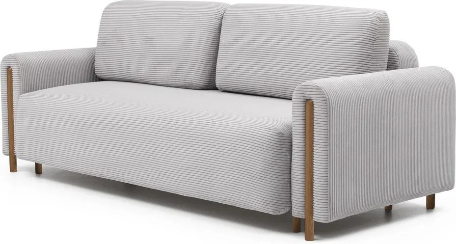 Canapea gri deschis extensibilă/cu spațiu de depozitare cu tapițerie din catifea reiată 244 cm Arcadova – ELTAP