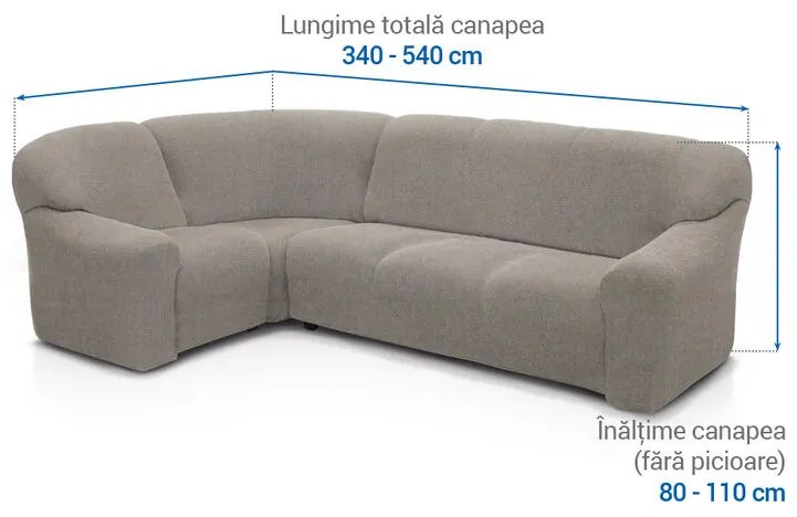 Huse super elastice HARMONIA gri deschis colțar (l. 340 - 540 cm)