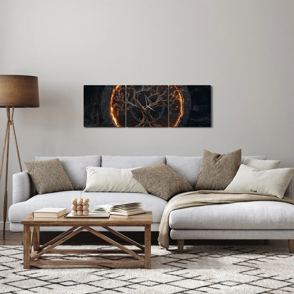 Tablou – Arborele vieții în lavă I. (cu ceas) (90x30 cm)