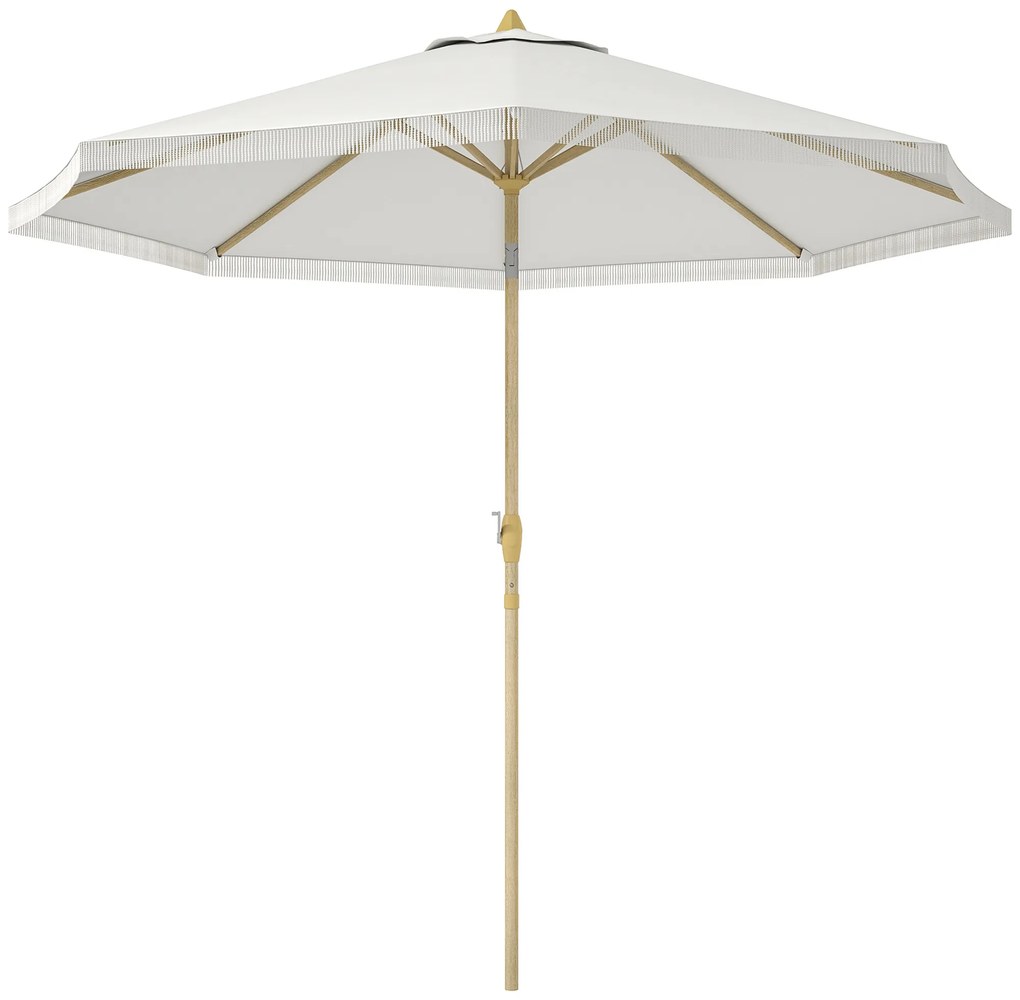 Outsunny Parasol de gradina inclinabil cu manivela si franjuri, stil boem, 8 spirote, Ø 265 x 244 cm alb | Aosom Romania