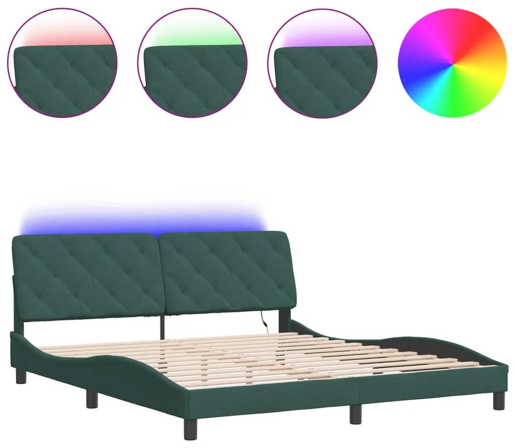 3213870 vidaXL Cadru de pat cu lumini LED, verde închis, 180x200 cm, catifea
