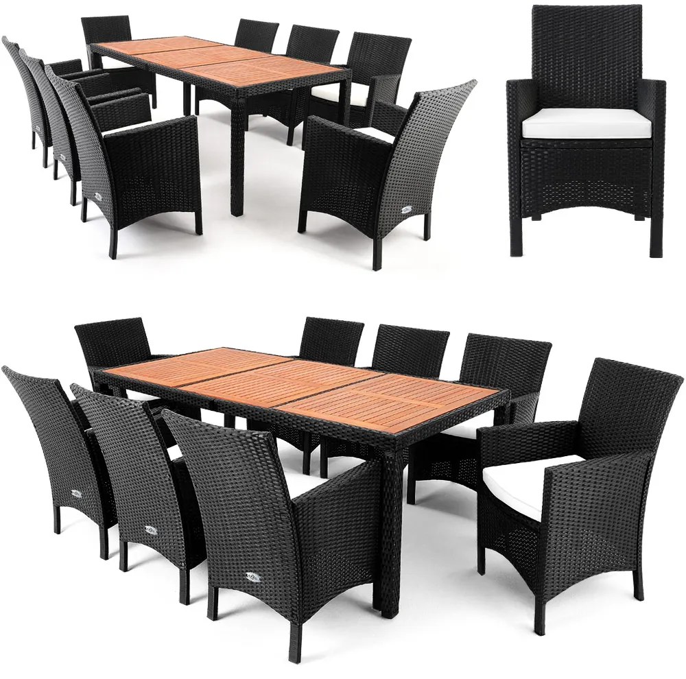 Deuba Set ratan de gradina Berlin 1+8 - negru/lemn
