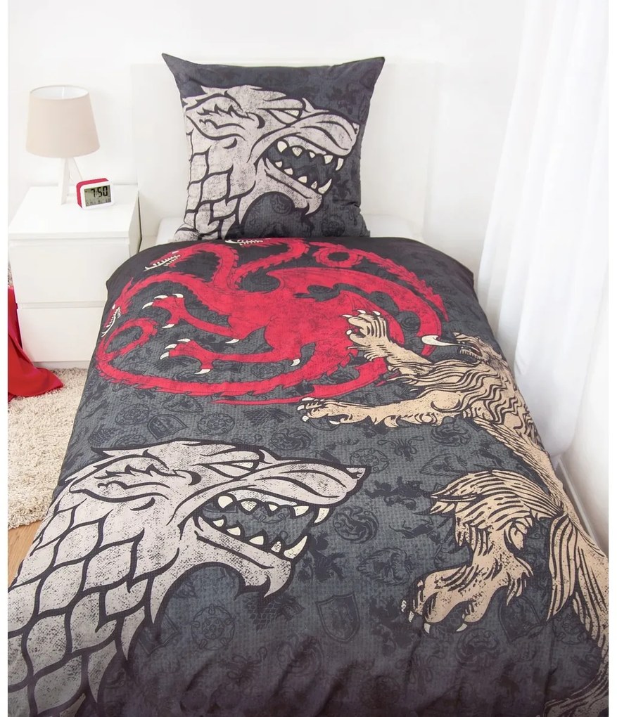Lenjerie de pat din bumbac Herding Game ofThrones, 135 x 200 cm, 80 x 80 cm