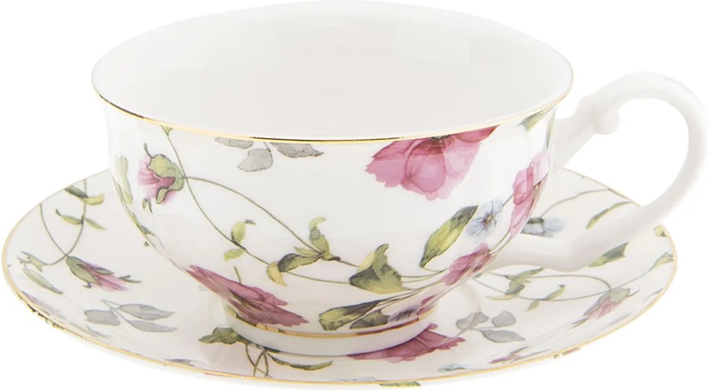 Ceasca cu farfurioara portelan Flowers Ø 13 cm x 2 h / 12 cm x 9 cm x 5 h