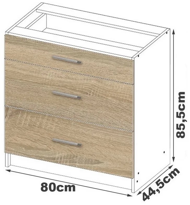 Supermobel Corp inferior bucătărie cu blat LIMA S60 3SZ, 60x85,5x46, sonoma/alb