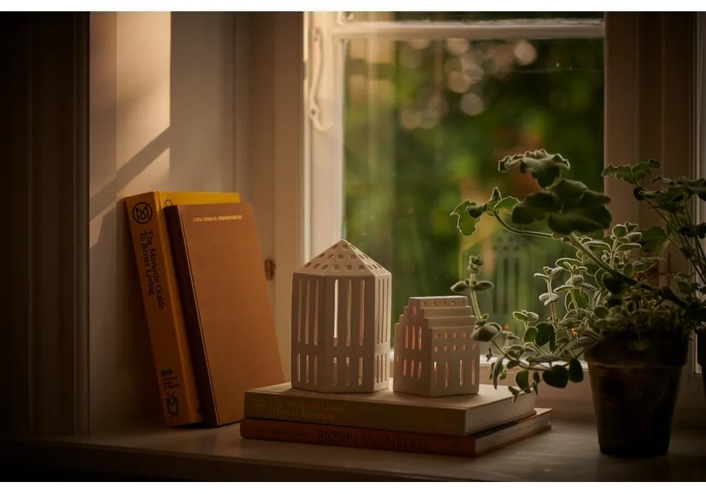 Felinar din ceramică Kähler Design Long Church, înălțime 10 cm, alb