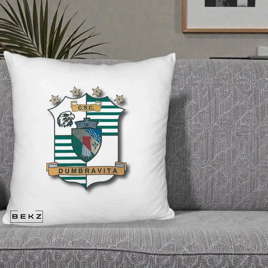 Perna Personalizata CSC Dumbravita Fotbal, 40x40 cm, Alb Pufos, Husa Detasabila, Perna Inclusa, BEKZ®