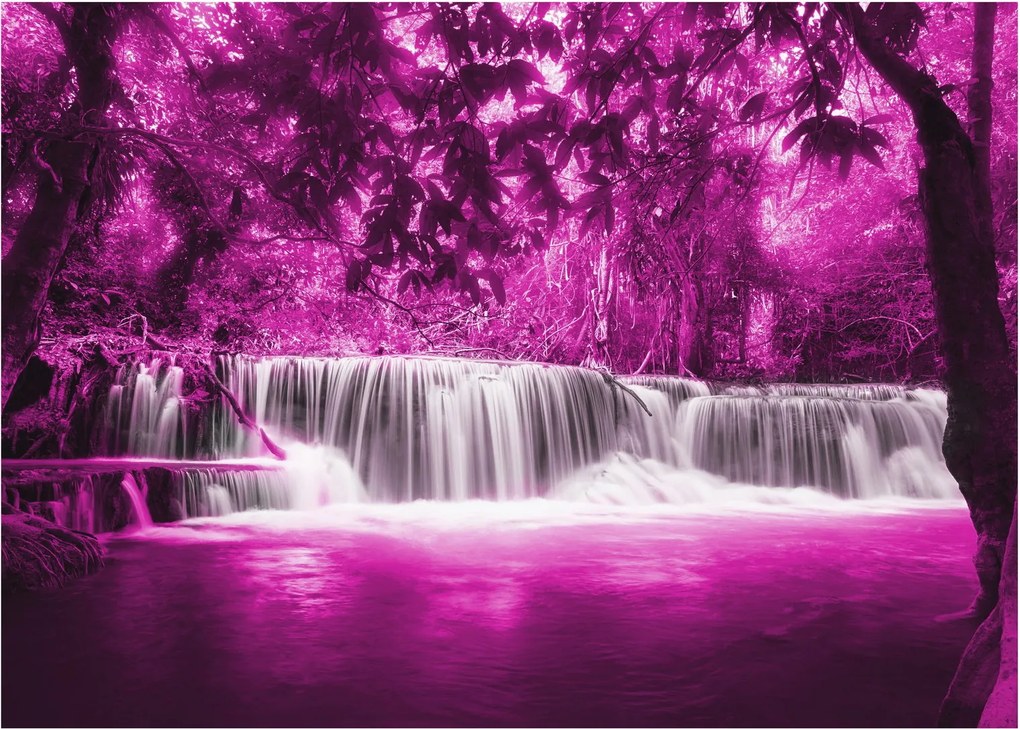 Tablou pe sticlă - Cascadă, violet (70x50 cm)