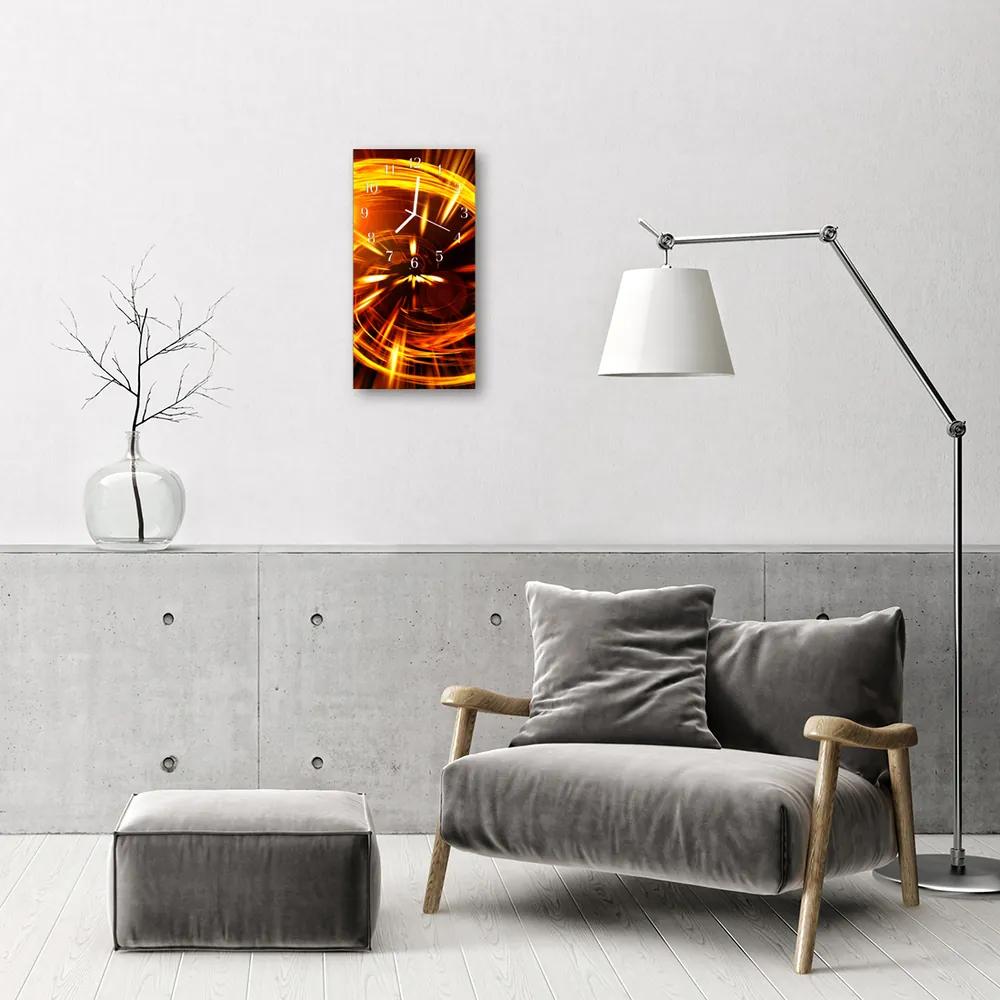 Ceas de perete din sticla vertical Linii de aur de abstractizare portocaliu