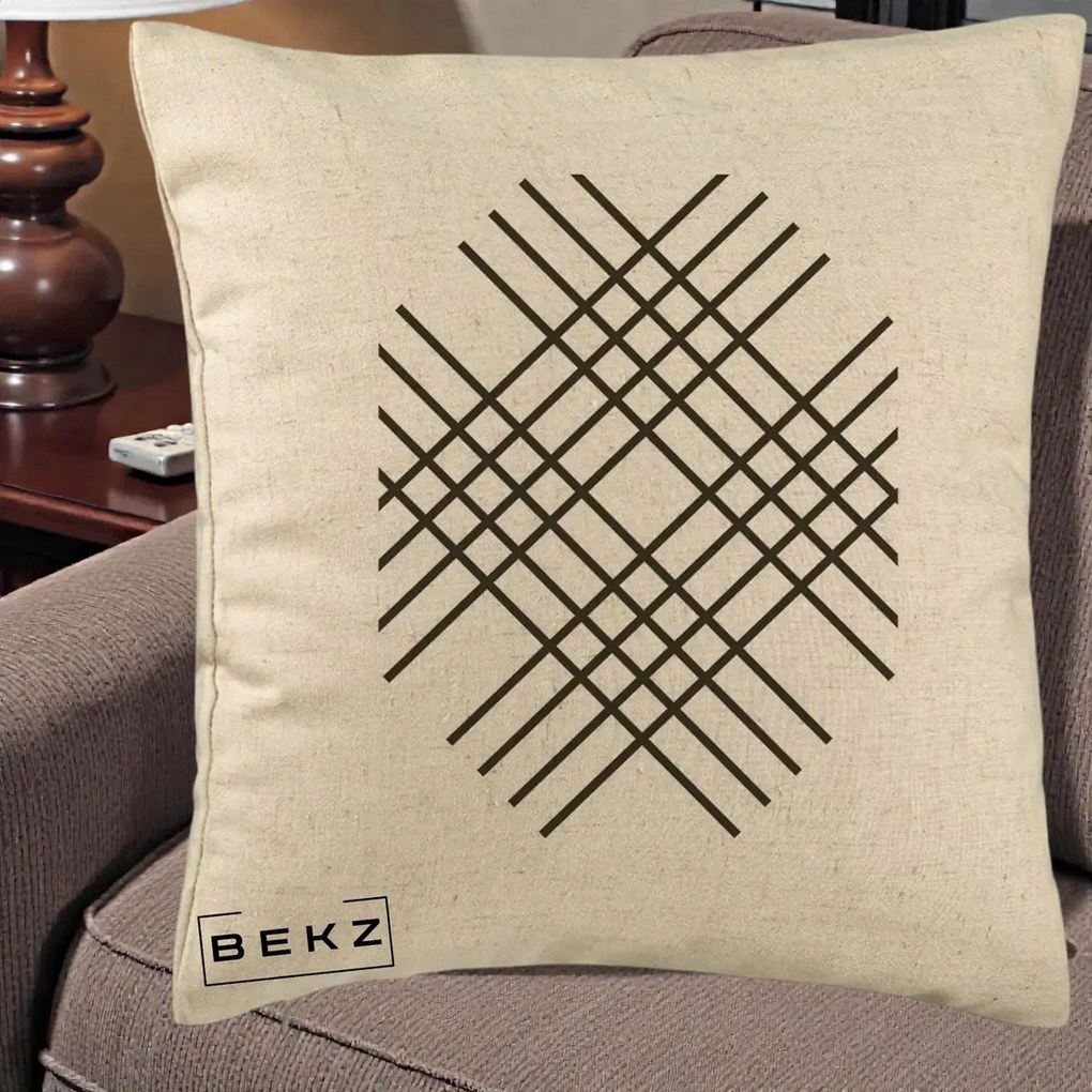 Perna Decorativa Geometric Grid, 40x40 cm, Bej, Husa Detasabila, Perna Inclusa, BEKZ®