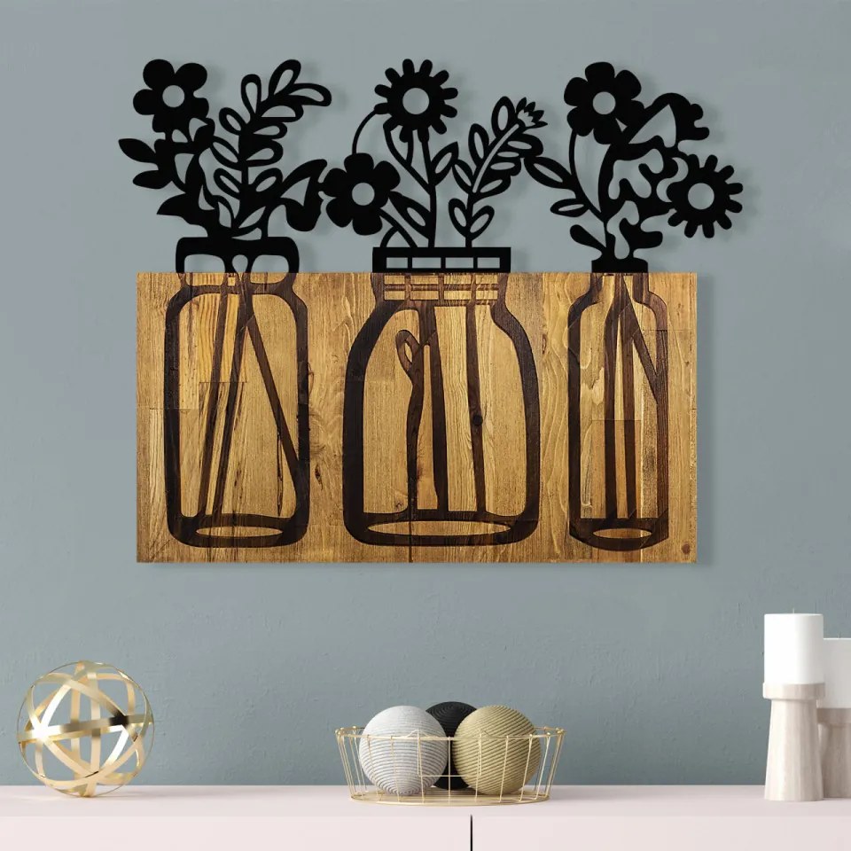 Accesoriu Decorativ de Perete Flower 5, Lemn / Metal