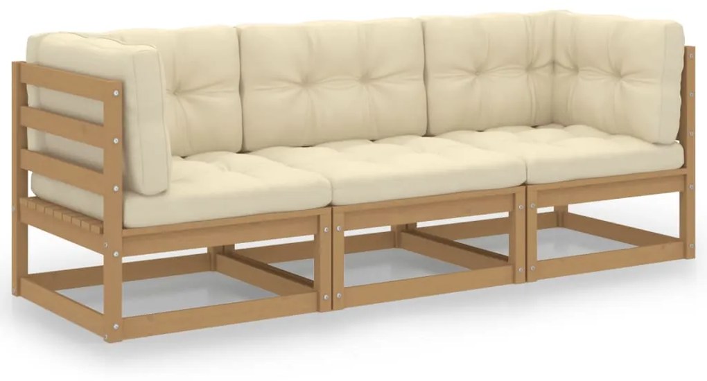 Canapea de gradina cu 3 locuri, cu perne, lemn masiv de pin