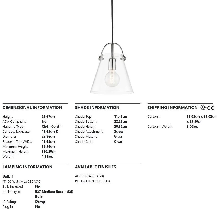 Pendul design modern KARIN small, nichel lucios