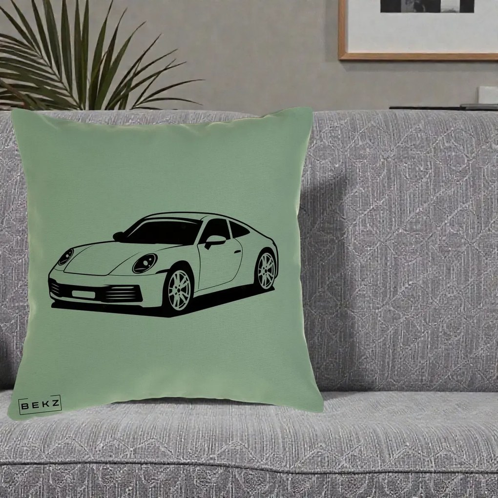 Perna Personalizata Porsche 911 Silueta, 40x40 cm, Verde, Husa Detasabila, Perna Inclusa, BEKZ®