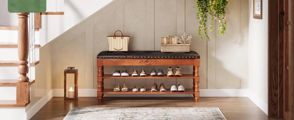 BAM17 - Bancuta hol, 100 cm, banca dormitor, bancheta lemn vopsit cu spatiu depozitare - Maro