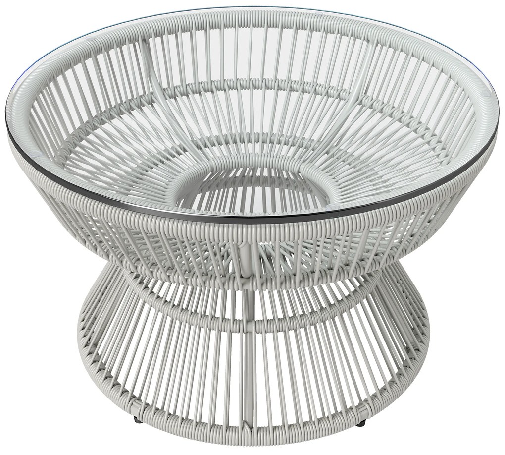 Outsunny Masă de cafea de grădină rotundă, masă auxiliară din rattan și blat de sticlă temperată Ø 60 x 37H cm | Aosom Romania