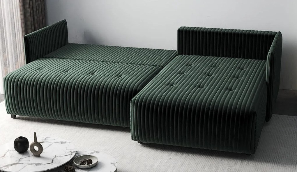 Colțar extensibil dumonde cu ladă de depozitare si sezut confortabil din spuma high-density, Malta Ambience Verde 235x185 cm