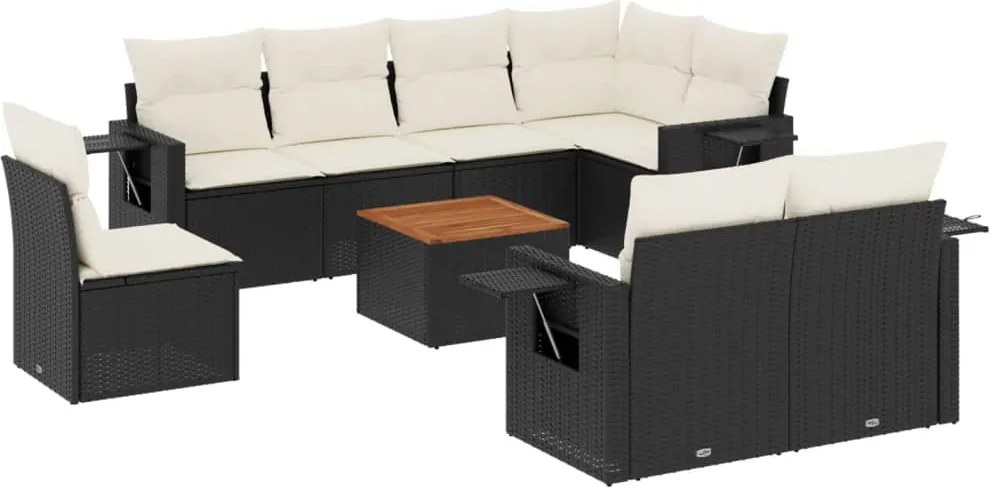 vidaXL Set mobilier de grădină cu perne, 9 piese, negru, poliratan
