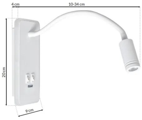 Veioză LED flexibilă de perete cu USB BASE 1xLED/8W+1xLED/2W/230V alb