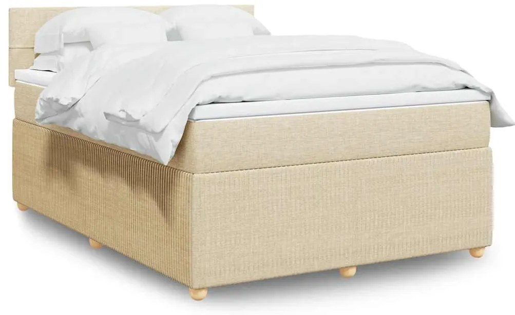 vidaXL Pat box spring cu saltea, crem, 140x200 cm, textil