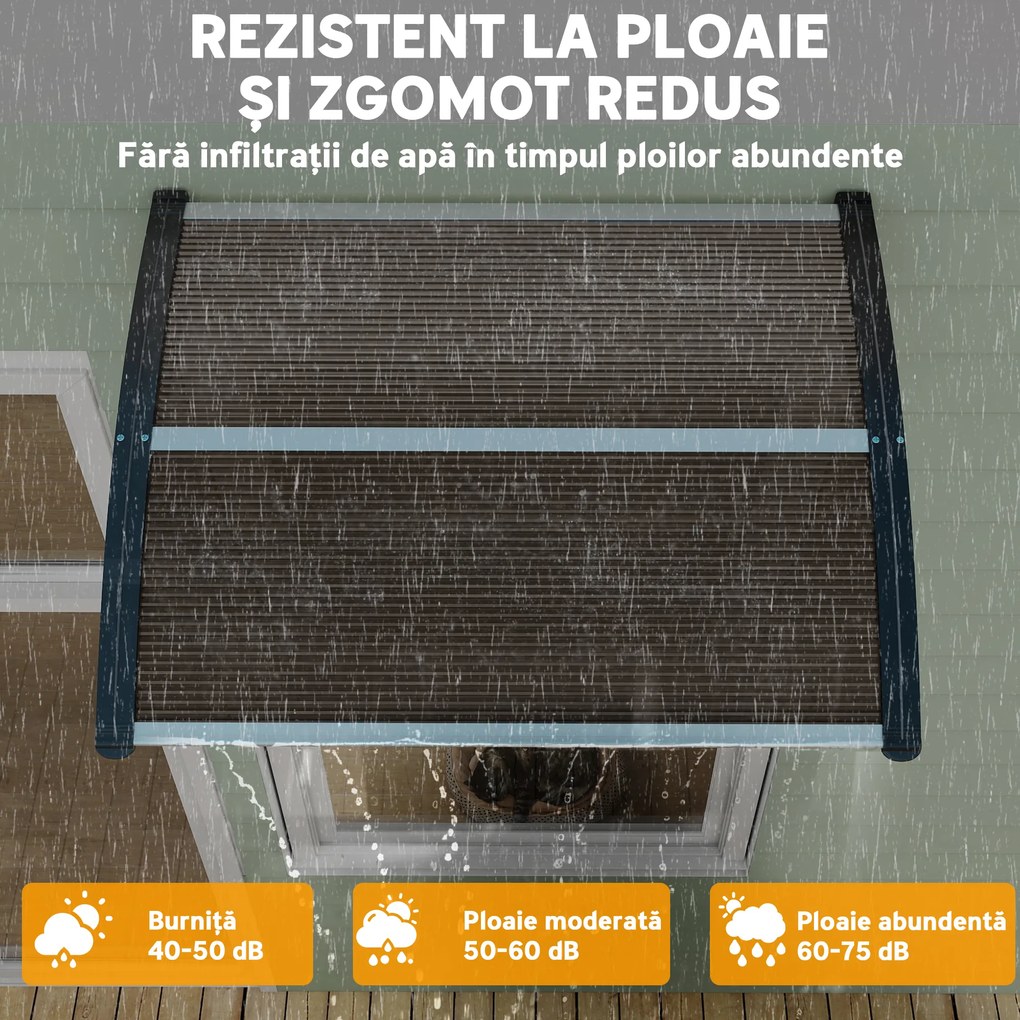 Outsunny Copertină Exterioară Impermeabilă și Anti-UV cu Placă Curbată, 75x120x23 cm, Maro și Negru | Aosom Romania