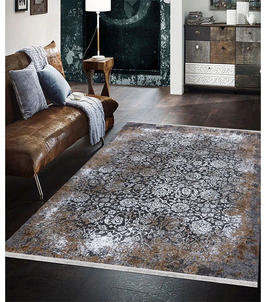 Covor Kirima, dreptunghiular, 200x290, traditional, negru, maro, gri, crem, acril
