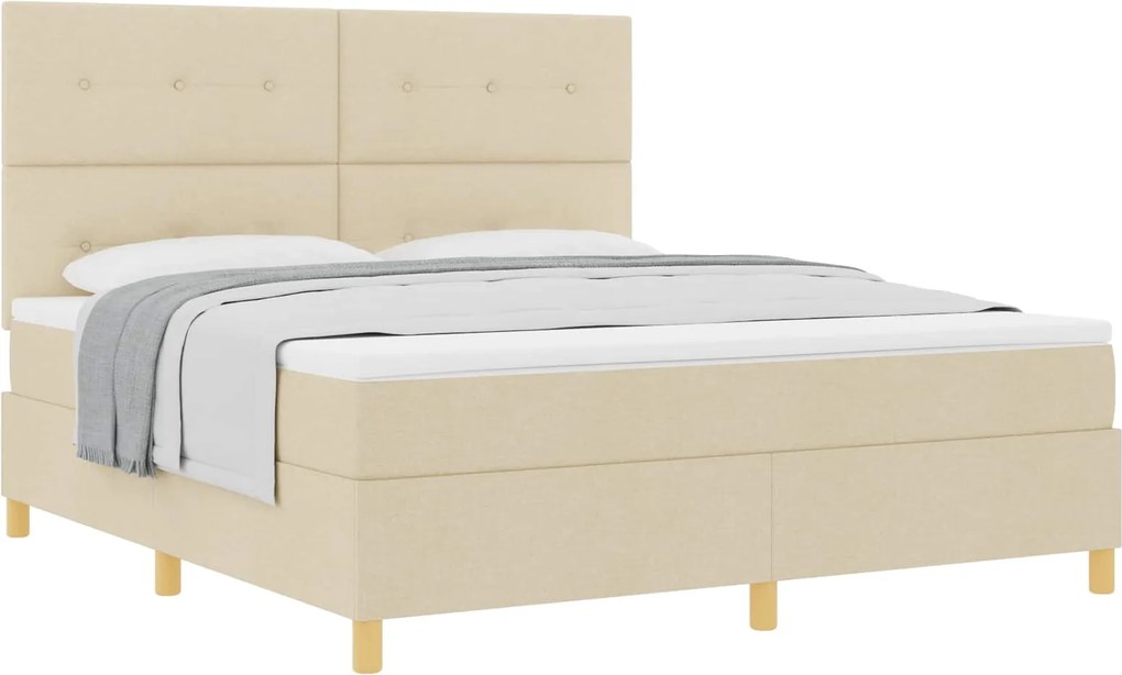 vidaXL Pat cu arcuri cu saltea cu headboard Crem 180 x 200 cm țesătură