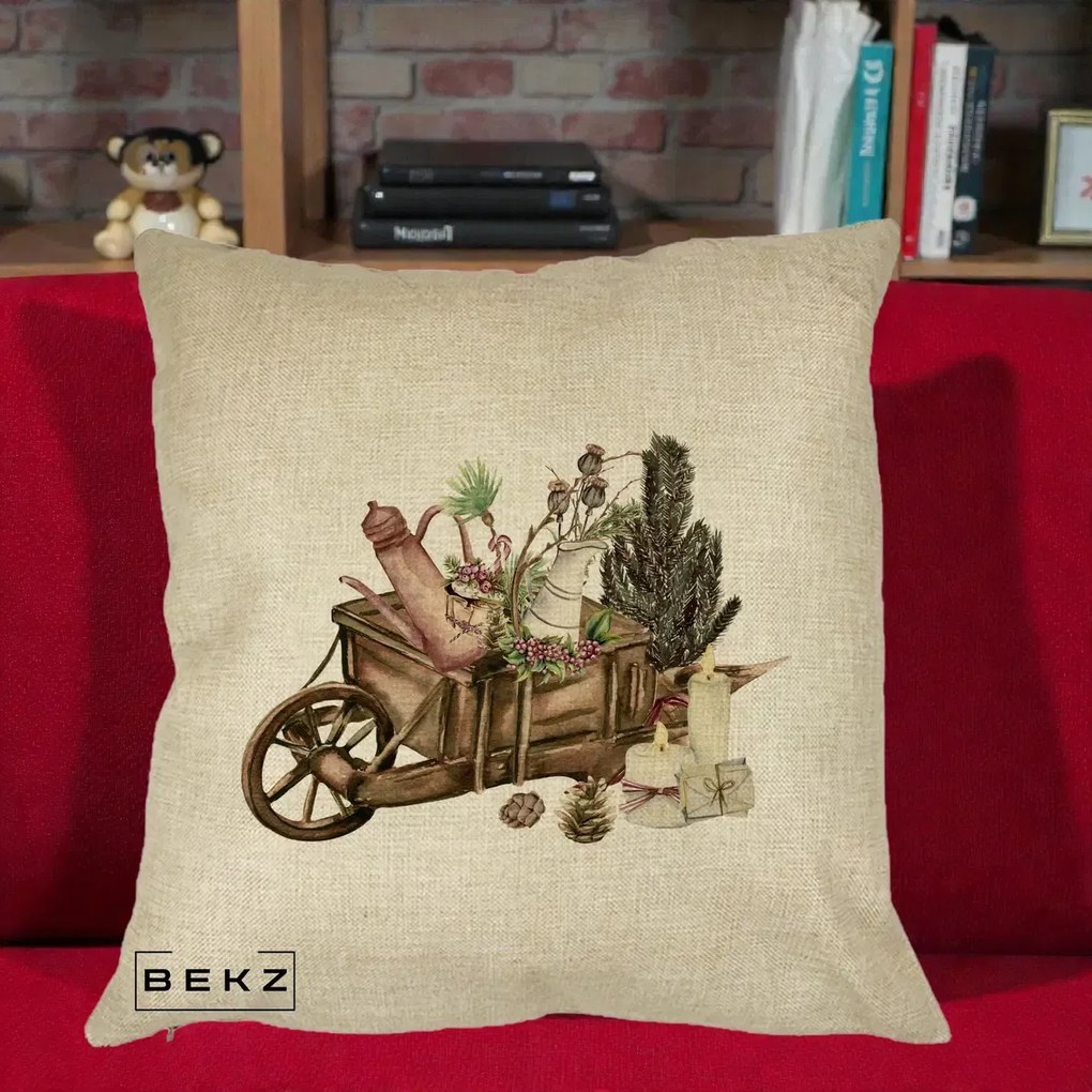 Perna Decorativa Roaba Rustica de Craciun, 40x40 cm, Crem, Husa Detasabila, Perna Inclusa, BEKZ®
