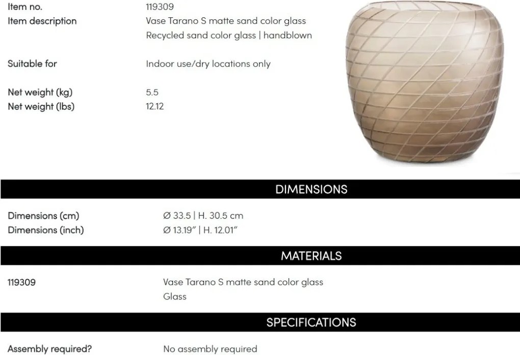 Vaza, Vas decorativ LUX din sticla Tarano S