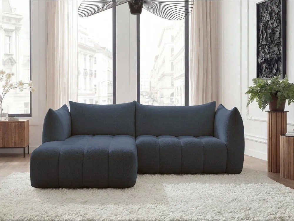 Colțar albastru închis cu tapițerie din țesătură bouclé (cu colț pe partea stângă/cu șezlong) Azra – Bobochic Paris