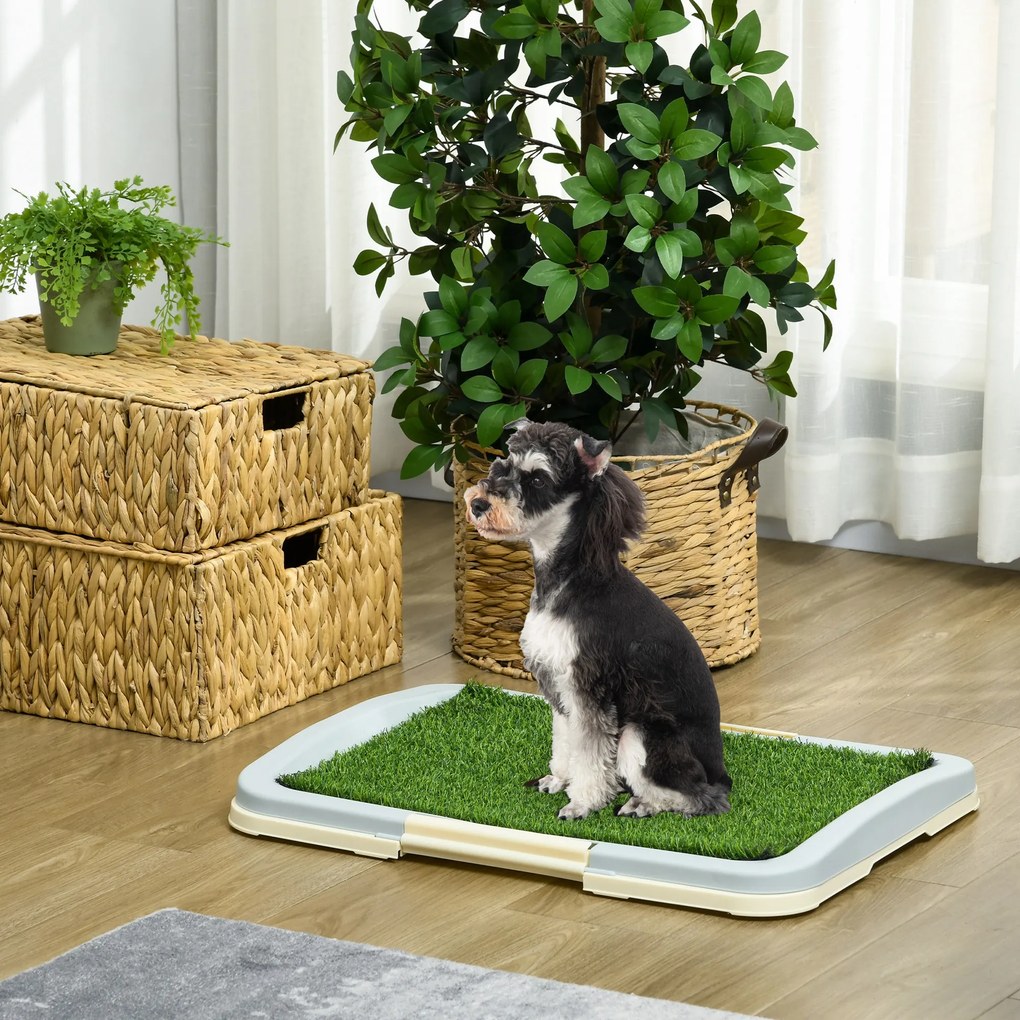 Pawhut Toaleta Pentru Caini, Litiera Portabila Pentru Catei Cu Iarba Artificiala, Panou Cu Grila, Tava, 63 x 48,5 cm | Aosom Romania